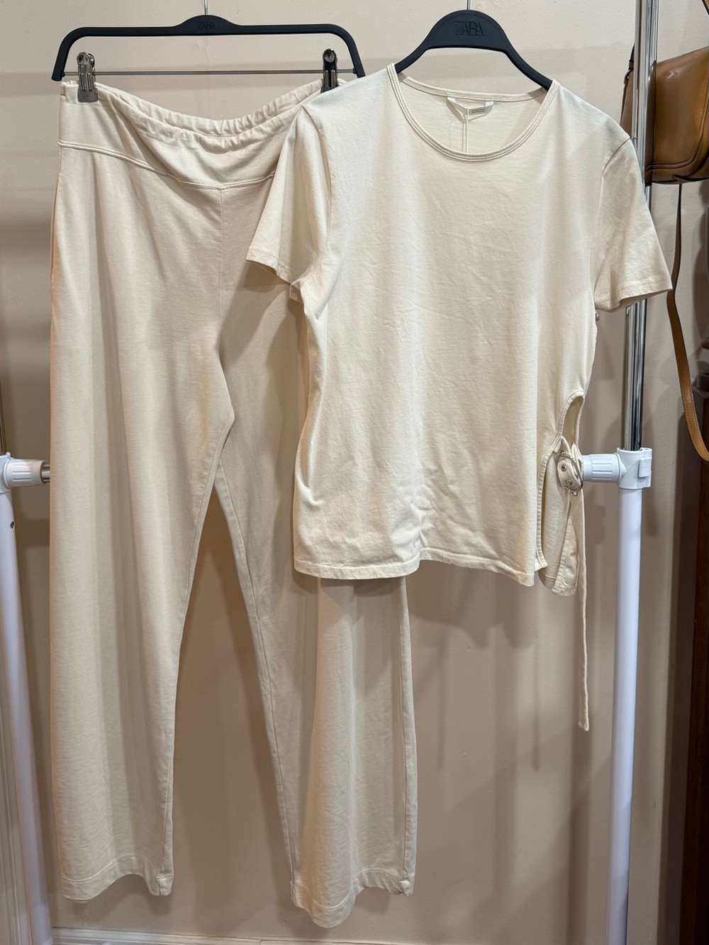 ZARA Cream Two Piece Top & Wide Leg Pants Set Size M NWT